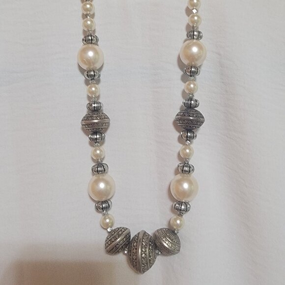 Pearl and Stamped Bead Necklace - Picture 6 of 6